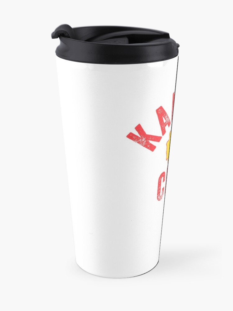 Alternate view of KC Football Tribal Gear Arrowhead Kansas City Vintage Kc Fan Local Pro Gear KC Face mask Kansas City facemask Travel Mug