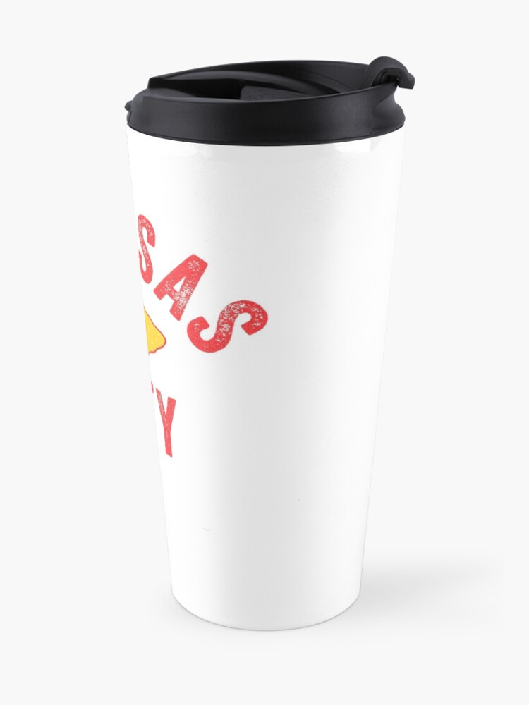 Alternate view of KC Football Tribal Gear Arrowhead Kansas City Vintage Kc Fan Local Pro Gear KC Face mask Kansas City facemask Travel Mug