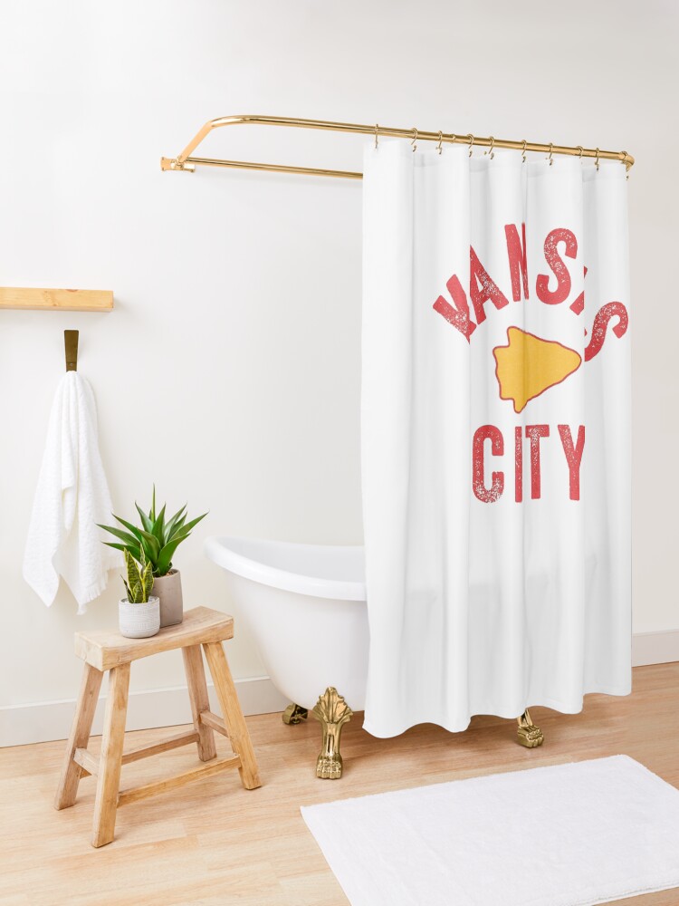Alternate view of KC Football Tribal Gear Arrowhead Kansas City Vintage Kc Fan Local Pro Gear KC Face mask Kansas City facemask Shower Curtain