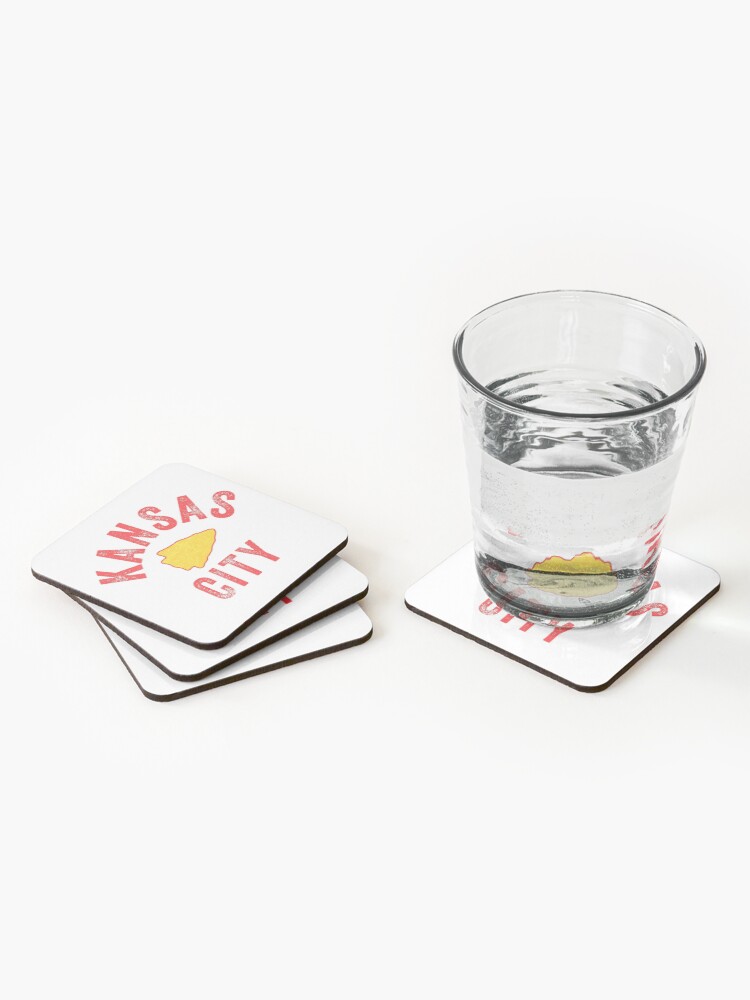 Alternate view of KC Football Tribal Gear Arrowhead Kansas City Vintage Kc Fan Local Pro Gear KC Face mask Kansas City facemask Coasters (Set of 4)