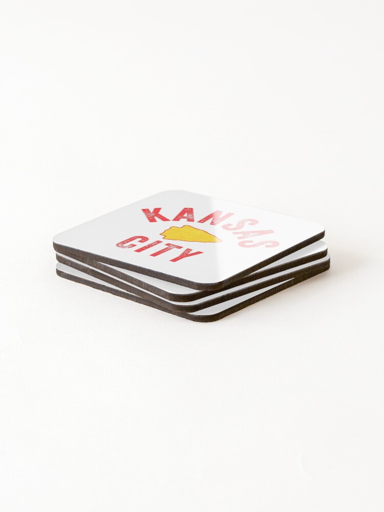 Alternate view of KC Football Tribal Gear Arrowhead Kansas City Vintage Kc Fan Local Pro Gear KC Face mask Kansas City facemask Coasters (Set of 4)