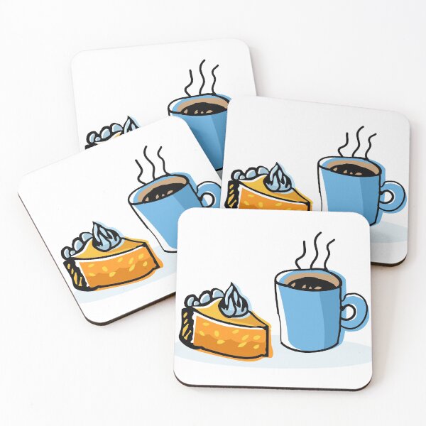 Item preview, Hot coffee in blue mug and piece of pumpkin pie hand drawn sketch. designed and sold by ksanask.