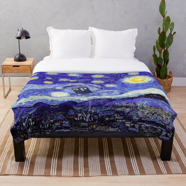 Starry Night Inspiration Tardis Time Machine Throw Blanket