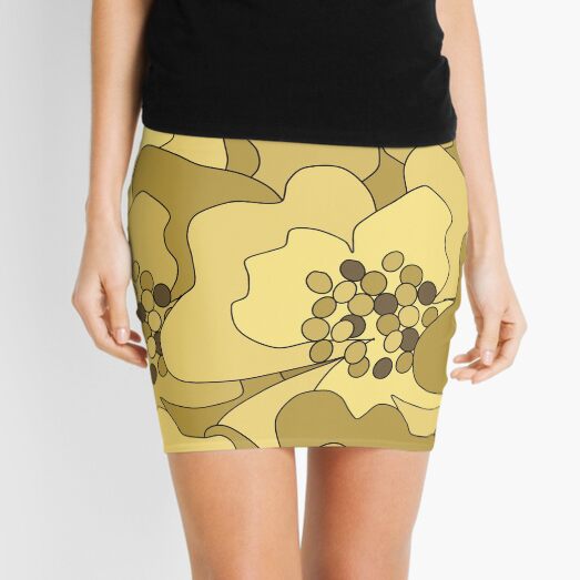 Vanilla Ochre Passion Flowers Mini Skirt