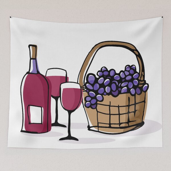 Item preview, Claret wine and grapes in wicker basket designed and sold by ksanask.