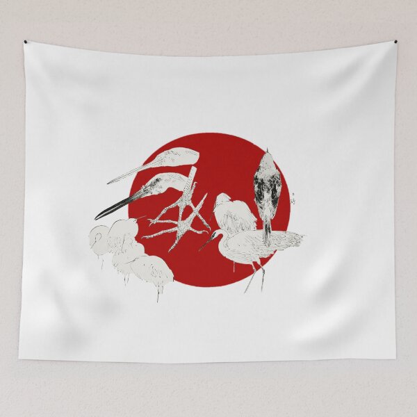Item preview, Japanese Flag - Little Egret and Daurian Redstart designed and sold by weavernap.