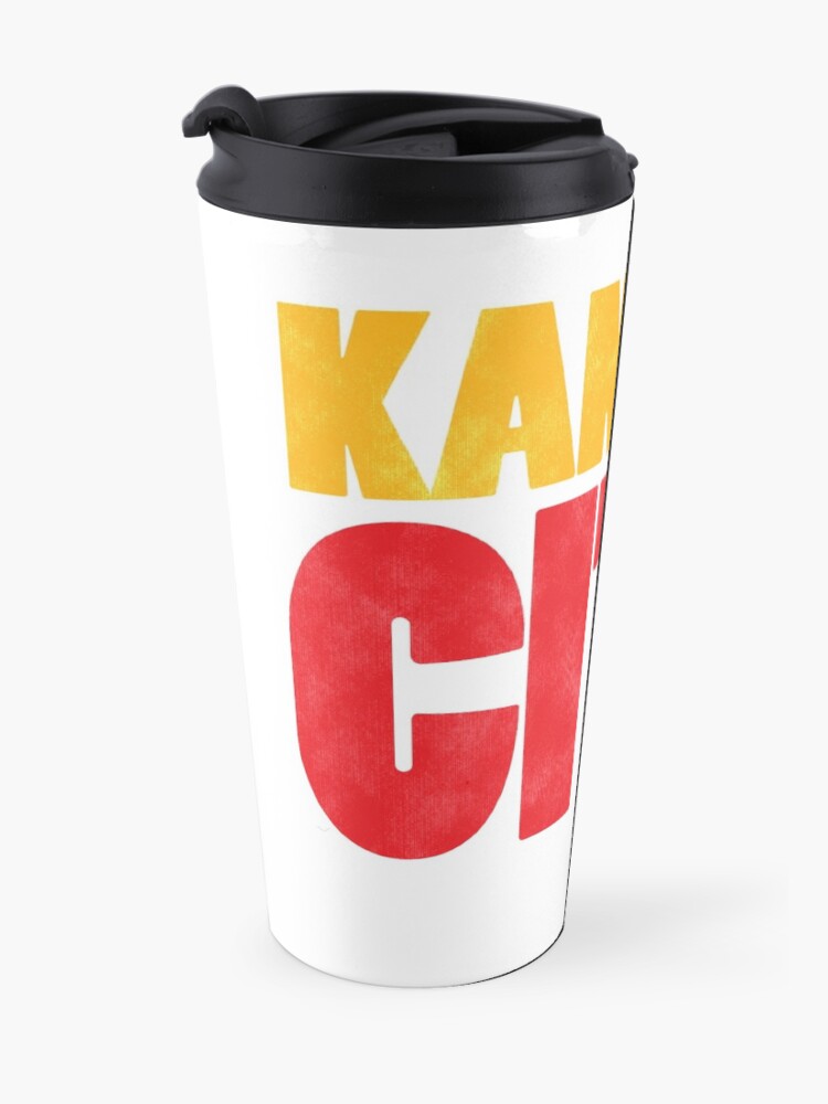 Alternate view of Kansas City Logo Kc Red & Yellow KC Cool Locals Gear KC Face mask Kansas City facemask Travel Mug