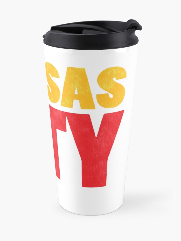 Alternate view of Kansas City Logo Kc Red & Yellow KC Cool Locals Gear KC Face mask Kansas City facemask Travel Mug