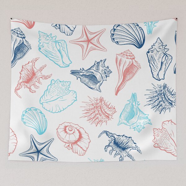 Item preview, Sea Tales, Sea Shells Seamless Pattern, Summer Seamless Pattern With Sea Shells, Seashells In Blue And Red designed and sold by Vic Torys ☆.