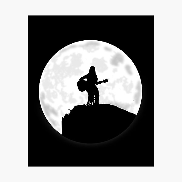 Woman Guitar Player Under The Moon