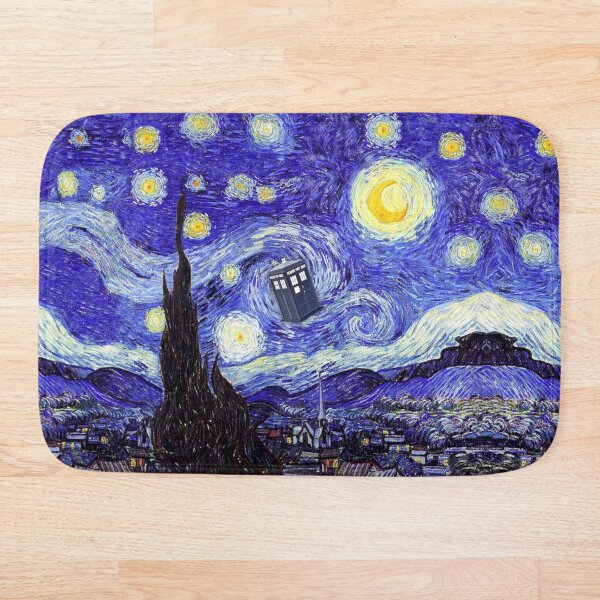 A Starry Night Van Gogh Mountain Inspiration With Tardis Bath Mat