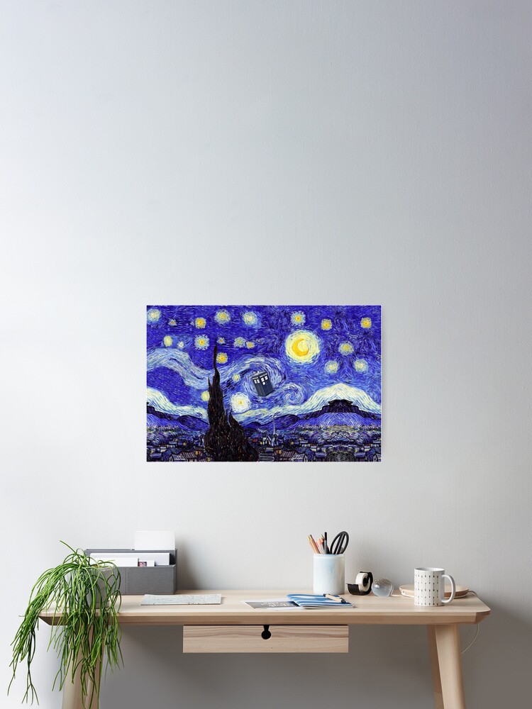 Eine Sternenklare Nacht Van Gogh Mountain Inspiration Mit Tardis Poster Von Angelinas Redbubble