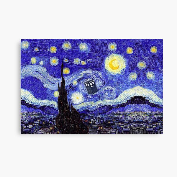 A Starry Night Van Gogh Mountain Inspiration With Tardis Canvas Print