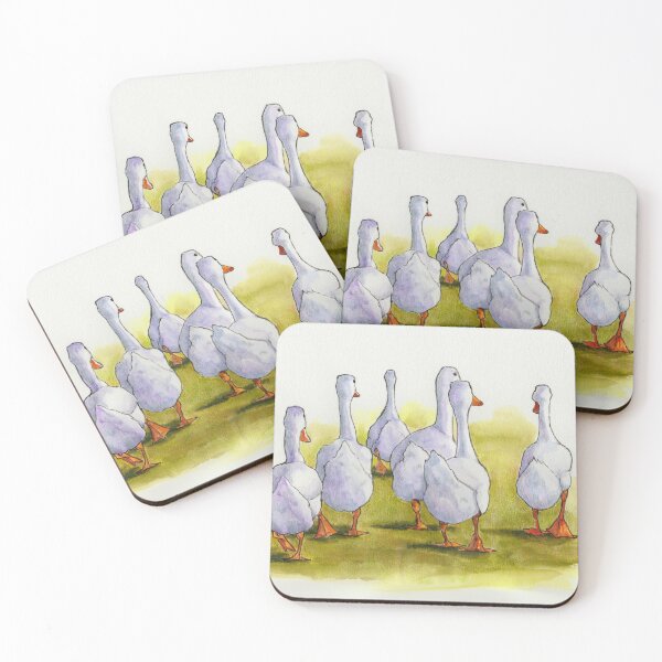 Item preview, Gaggle of Geese Walking, Farm Animals, Watercolour Art designed and sold by JoyfulWhimsy.