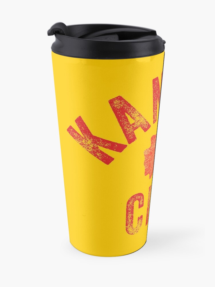 Alternate view of KC Face mask Kansas City facemask Classic Kansas City Football KC Yellow & Red Kingdom Football Kc Gear Travel Mug