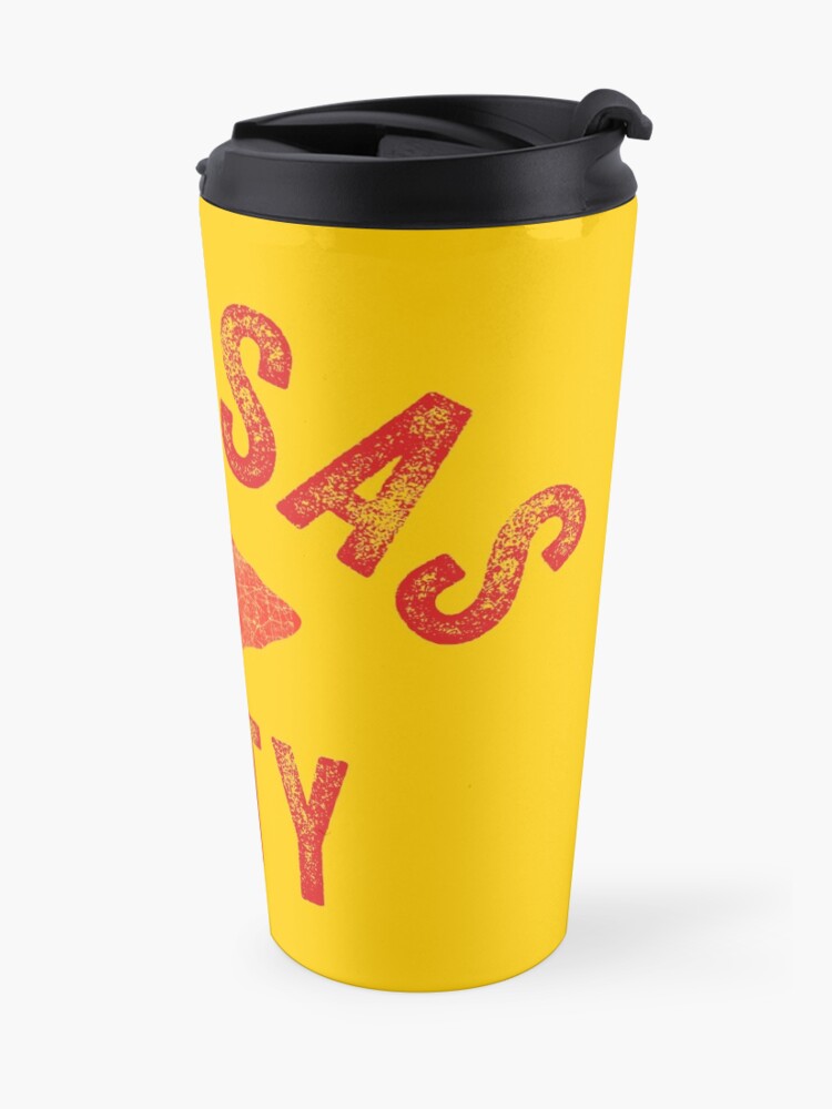 Alternate view of KC Face mask Kansas City facemask Classic Kansas City Football KC Yellow & Red Kingdom Football Kc Gear Travel Mug