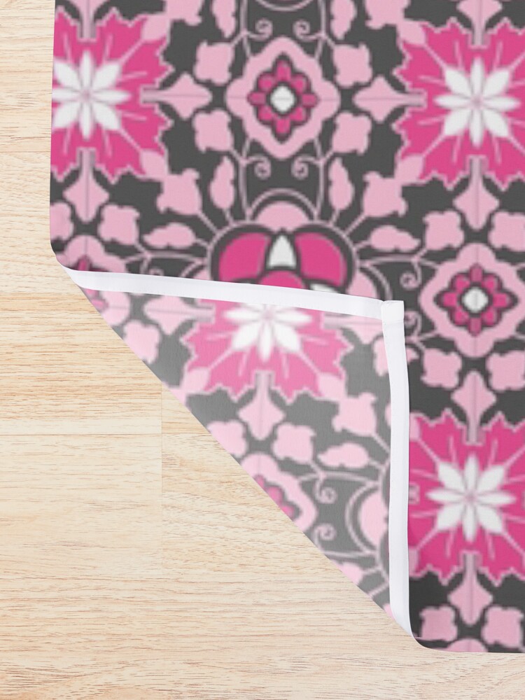 "Floral Moroccan Tile, Fuchsia Pink" Shower Curtain by Marymarice