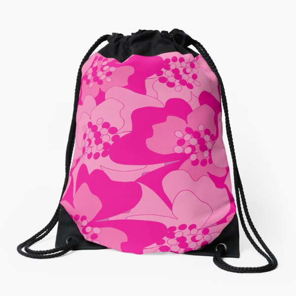 Magenta Passion Flowers Drawstring Bag