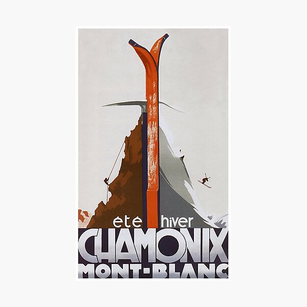Item preview, Chamonix, Mont Blanc, France, Vintage Ski Poster designed and sold by vintagevivian.