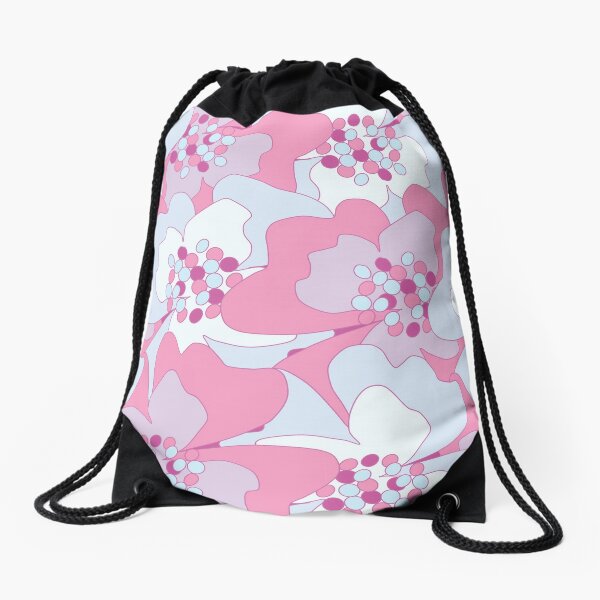Pink, Blue Haze Passion Flowers Drawstring Bag