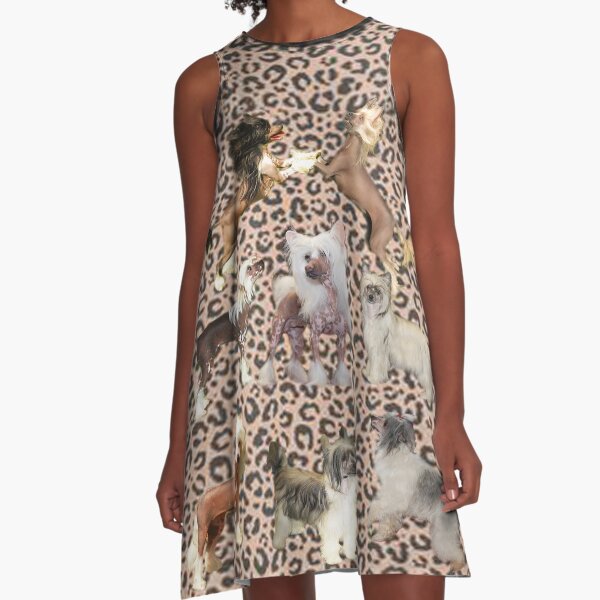Kleider und Maske im Leo Design mit Chinese Crested Dogs A-Linien Kleid