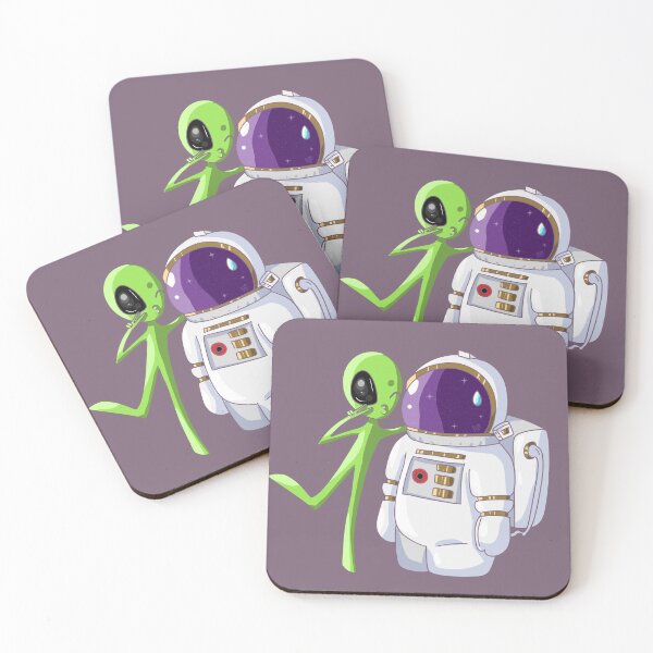 Item preview, peace sign alien with astronaut friend designed and sold by Atieanna.