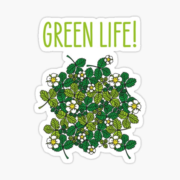 green density full of leaves and flowers - funny green doodle print Sticker