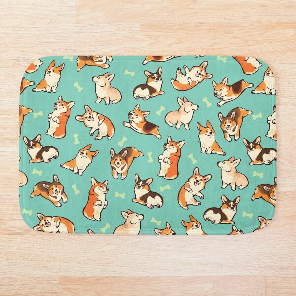 Jolly corgis in green Bath Mat