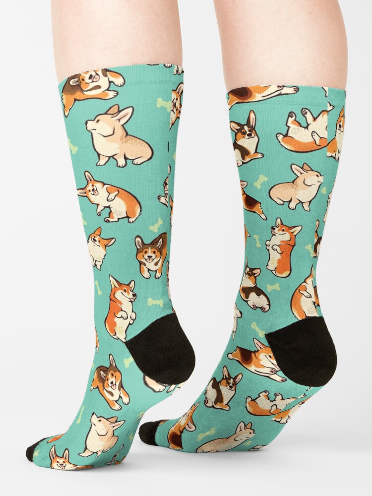 Alternate view of Jolly corgis in green Socks