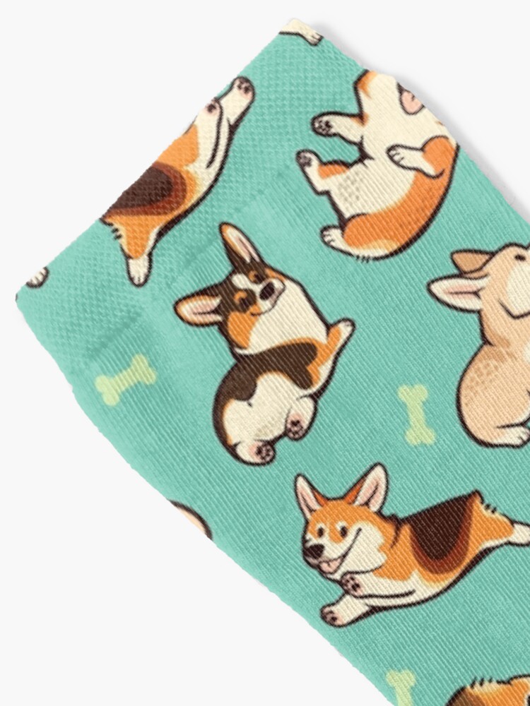 Alternate view of Jolly corgis in green Socks