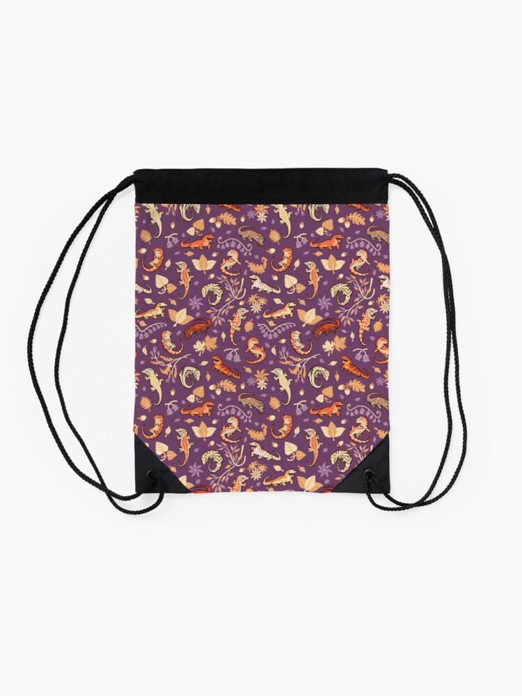 Alternate view of Autumn geckos in purple Drawstring Bag