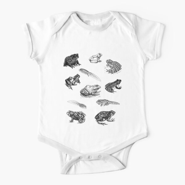 Retro Frog Toad and Tadpole Collage Short Sleeve Baby One-Piece