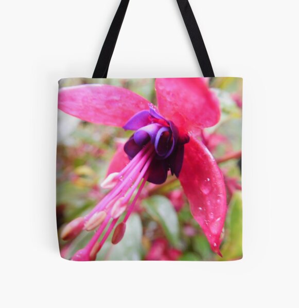 Fuschia Flower w/ Water Droplets 240 All Over Print Tote Bag