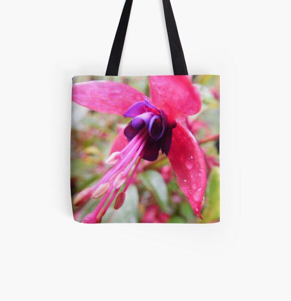 Fuschia Flower w/ Water Droplets 240 All Over Print Tote Bag