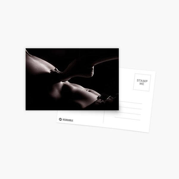 Woman foot on bare man chest sensual body parts closeup art print Postcard
