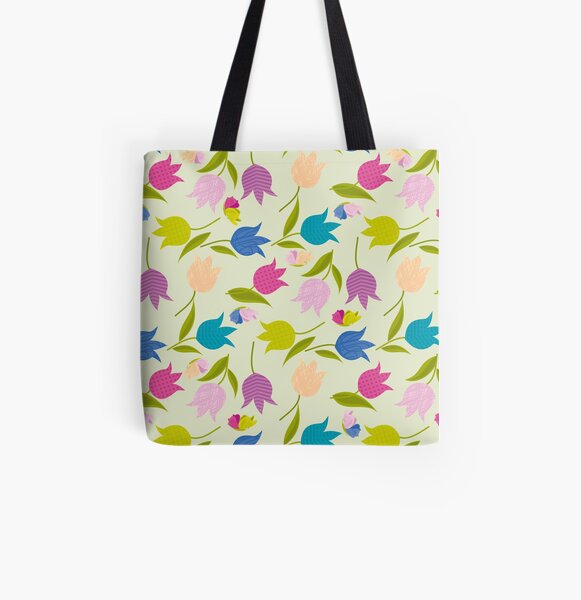 Decorative Tulips Pattern All Over Print Tote Bag
