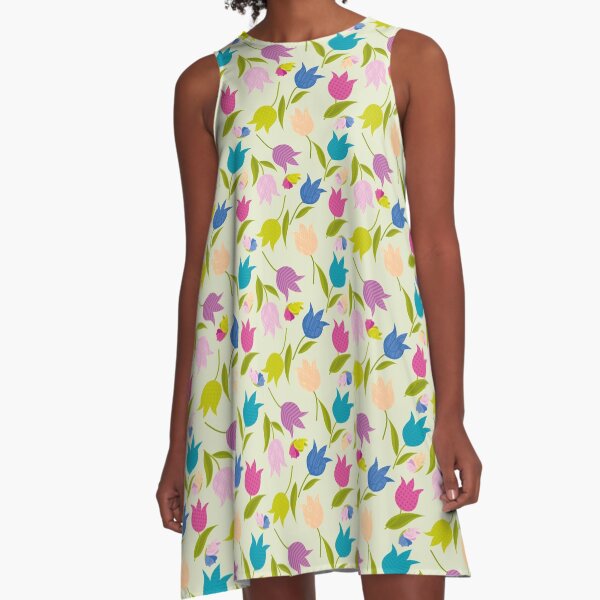 Decorative Tulips Pattern A-Line Dress