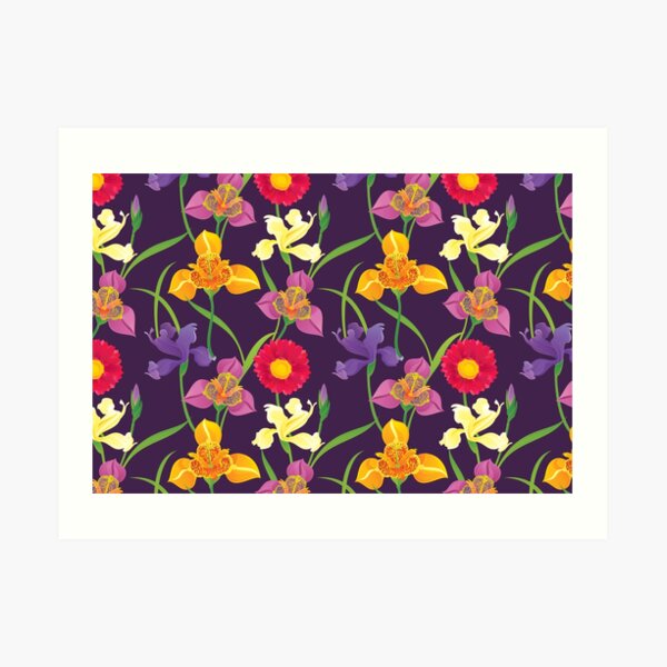 Tigridia, Iris, Daisy Pattern Art Print