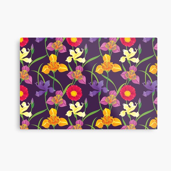 Tigridia, Iris, Daisy Pattern Metal Print