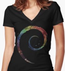 Colorful Debian Women's Fitted V-Neck T-Shirt