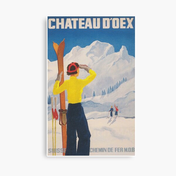 Chateau d'Oex Switzerland Vintage Ski Poster Canvas Print