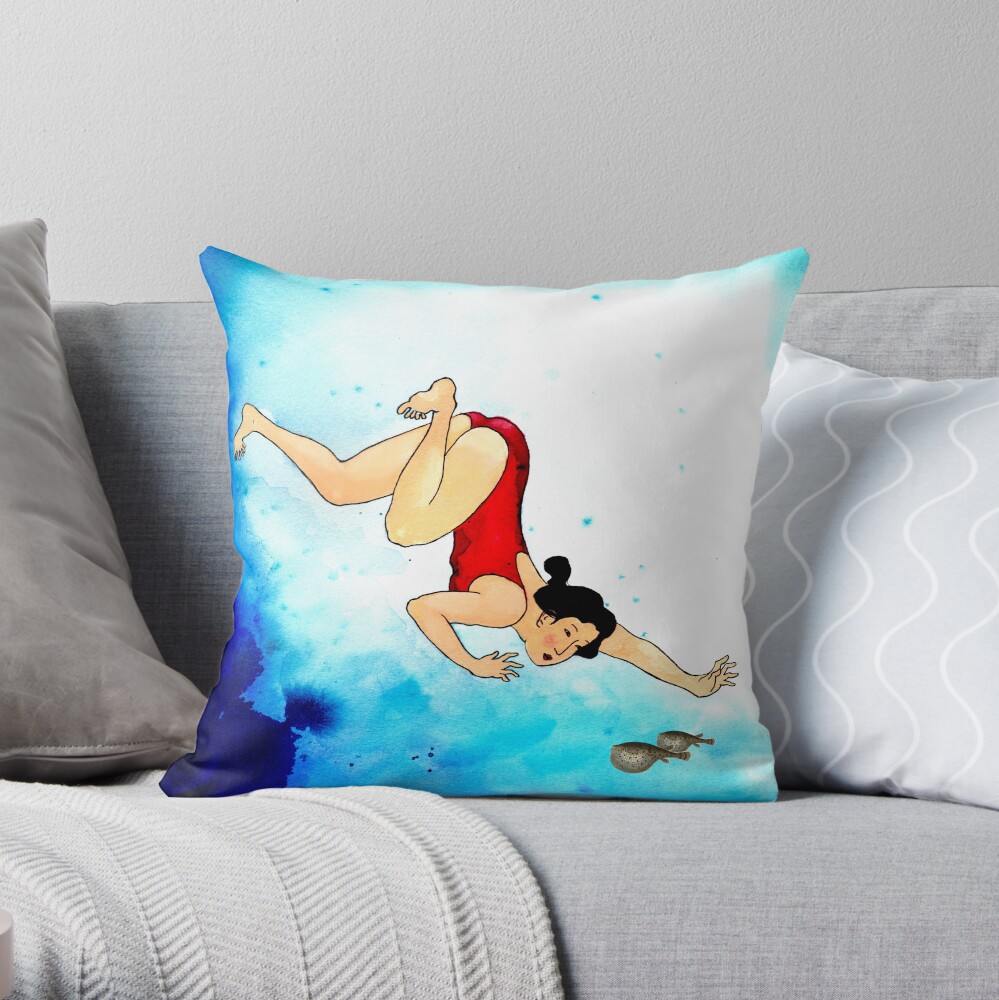 Mrs Hiroshige Diving At Julian Rocks Throw Pillow