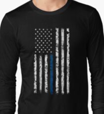 Blue Line (White) V2 Vertical Long Sleeve T-Shirt