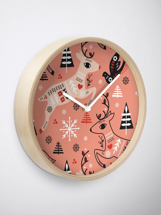 Alternate view of Holiday Folk in Pink Peppermint  Clock