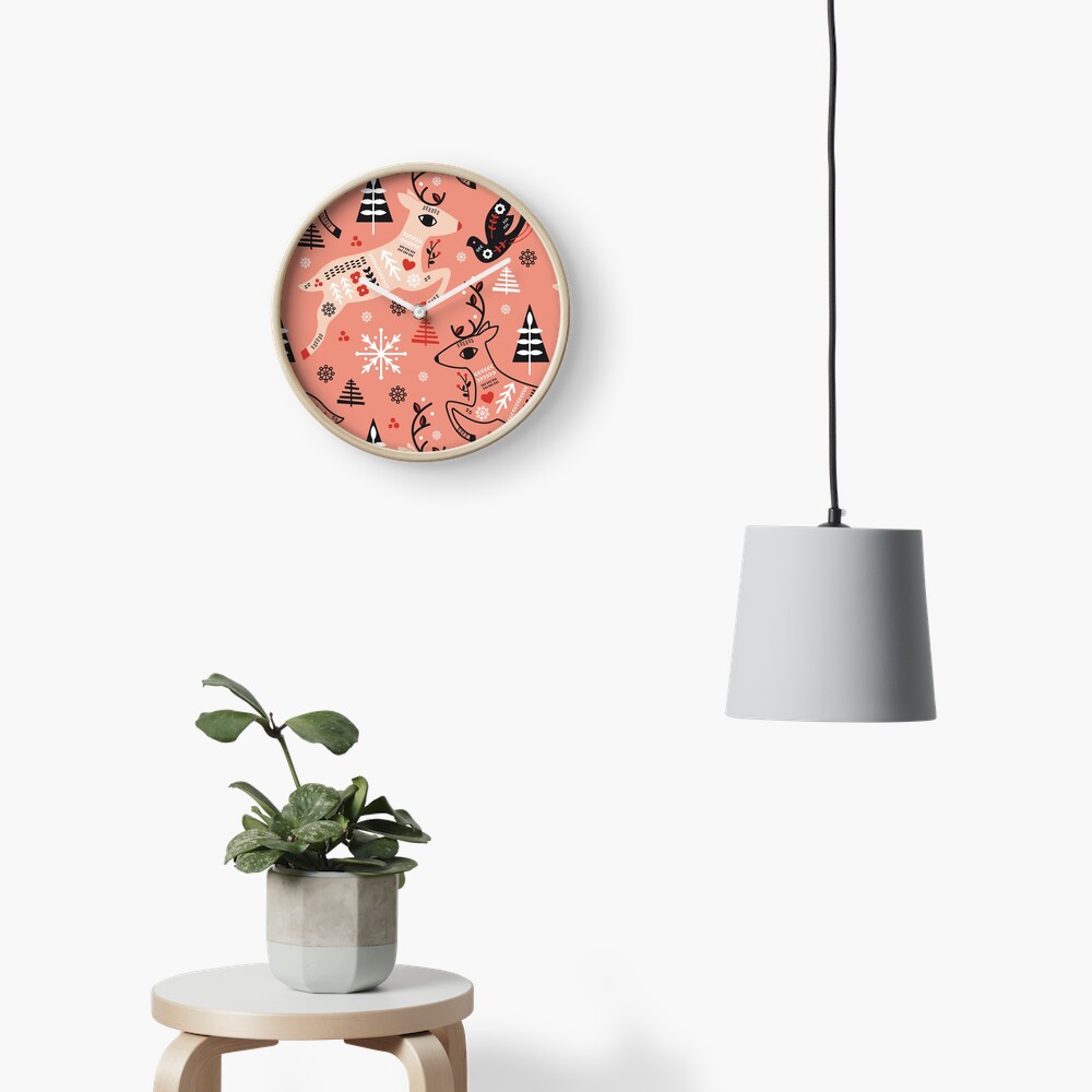 Holiday Folk in Pink Peppermint Clock