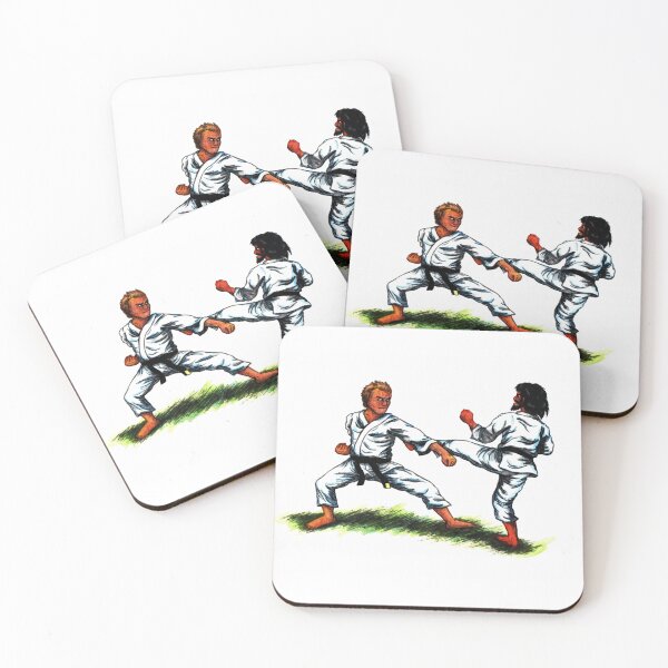 Item preview, watercolor cartoon illustration black belt men fighting karate designed and sold by Jonah Augustin Gray.