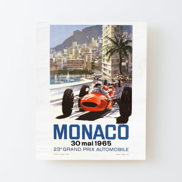 Affiche du Grand Prix de Monaco 1965 Impression montée sur bois