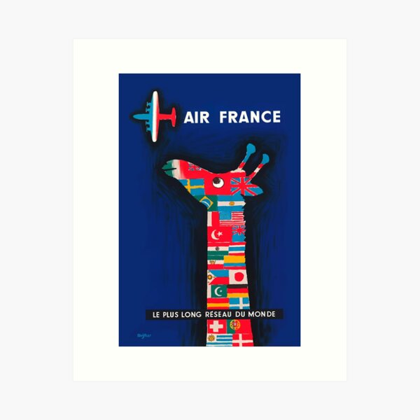 Item preview, 1956 Air France International Giraffe Advertising Poster designed and sold by retrographics.