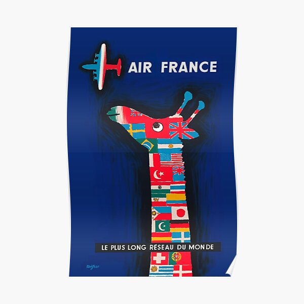Affiche de publicité pour girafe Air France International de 1956 Poster