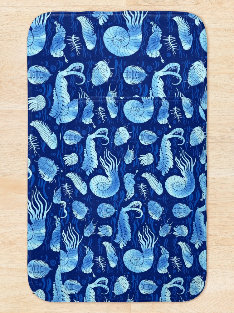 Alternate view of Ancient sea animals: Trilobites, Anomalocaris, Wiwaxia and others on dark b/g Bath Mat